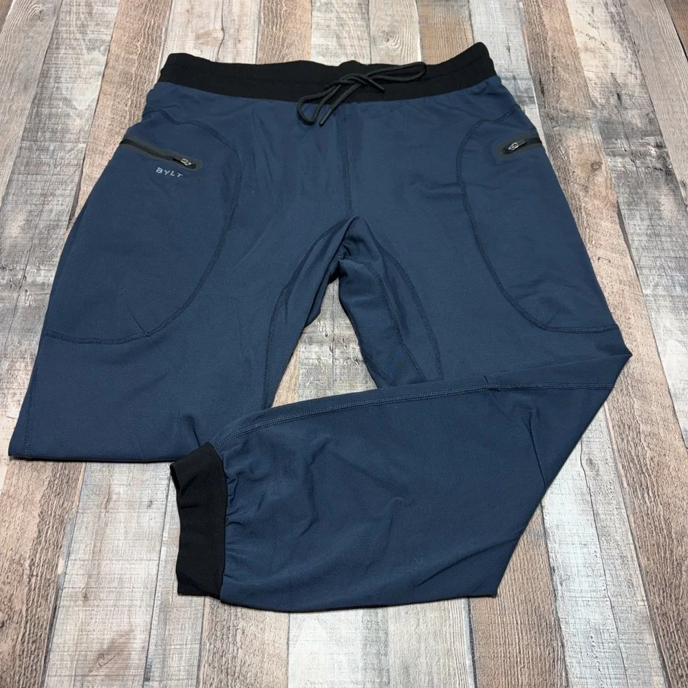 BYLT Premium Jogger Mens XL Navy Blue Zipper Pockets Stretch Athleisure Techwear